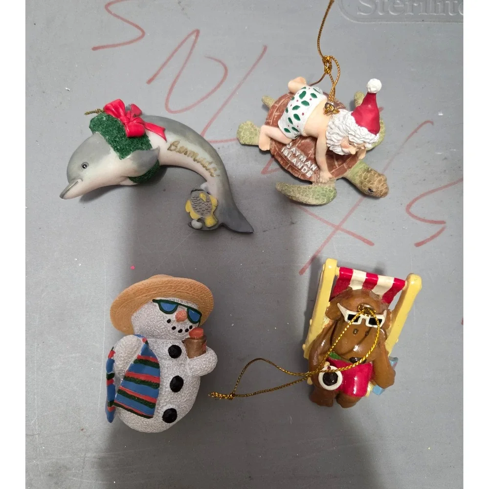 Tropical Beach Christmas Ornaments Lot Cayman Islands Santa Dolphin Bermuda 4pc